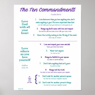 Affiches Dix commandements pour les enfants - violet/Turquo