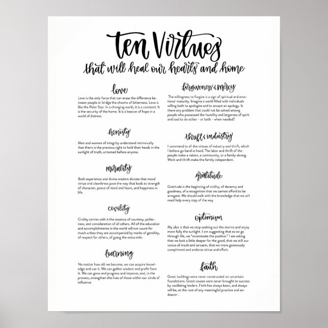 Affiches Dix vertus : Pour guérir nos coeurs et notre maiso (Devant)