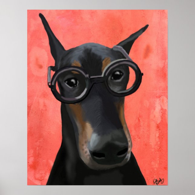 Affiches Doberman avec lunettes (Devant)