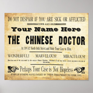 Affiches Docteur chinois fait sur commande vintage Sign