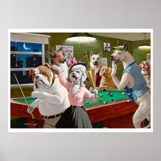 Affiches Dogs Playing Pool - Scratched at Dawn (Devant)