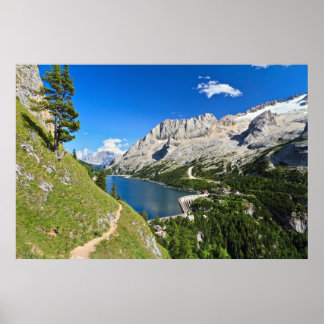 Affiches Dolomiti - Fedaia pass with lake