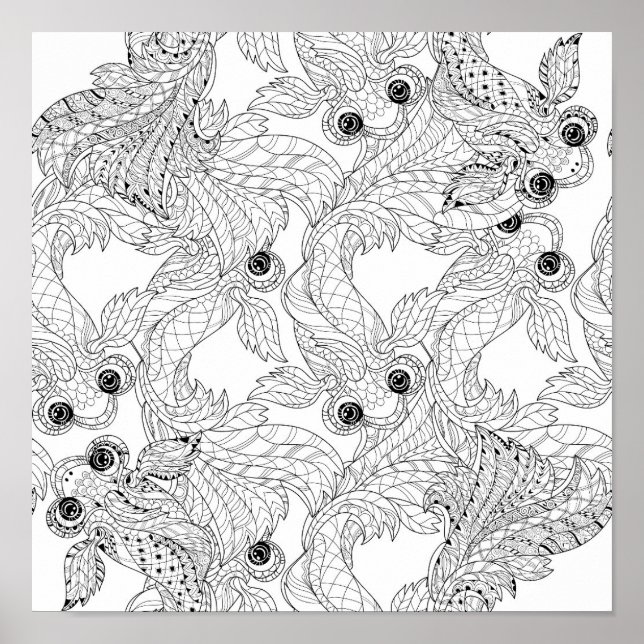 Affiches Doodle chinois de poisson 2 (Devant)