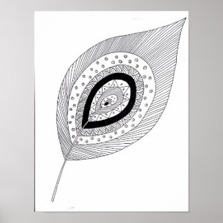 Affiches Doodle en plumes noir et blanc