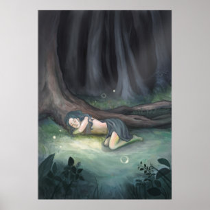 Affiches Dormir dans les bois - Fille dans la peinture fore