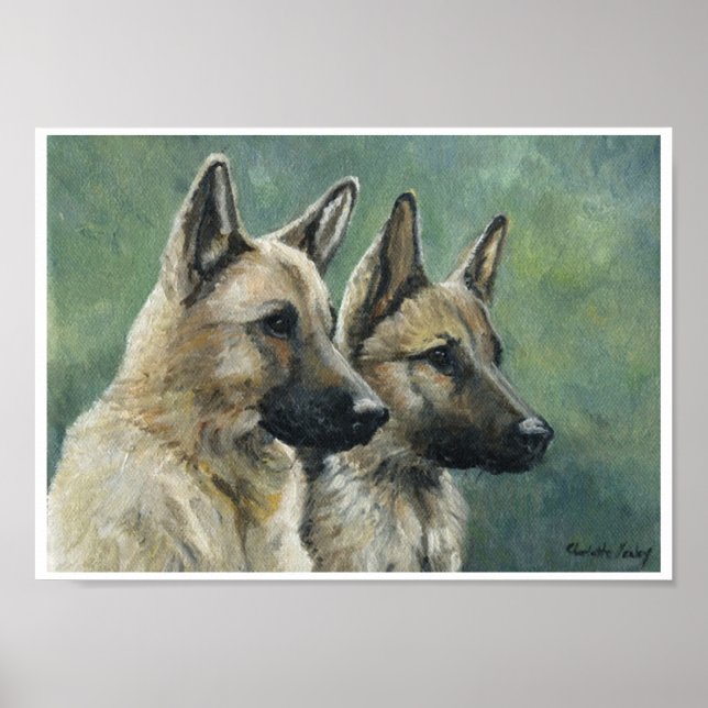 Affiches "Double Duty" German Shepherd Print of Oil Paintin (Devant)