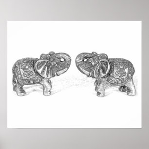 Affiches Double éléphant de Feng Shui - B&W