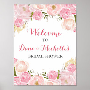 Affiches douche nuptiale de fleurs roses SIGNE