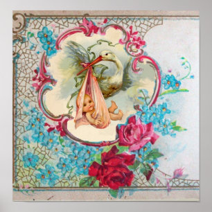 AFFICHES DOUCHE POUR FILLE BÉBÉ STORK