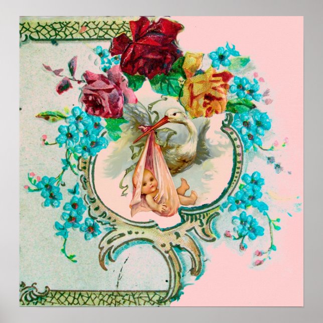 AFFICHES DOUCHE POUR FILLE BÉBÉ STORK (Devant)