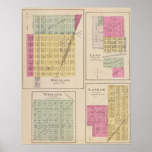 Affiches Douglas, Leon, Wingate et Latham, Kansas (Devant)