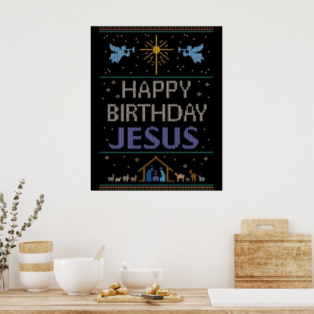 Affiches Doux de Noël moche Design Joyeux anniversaire Jésu (Cuisine)
