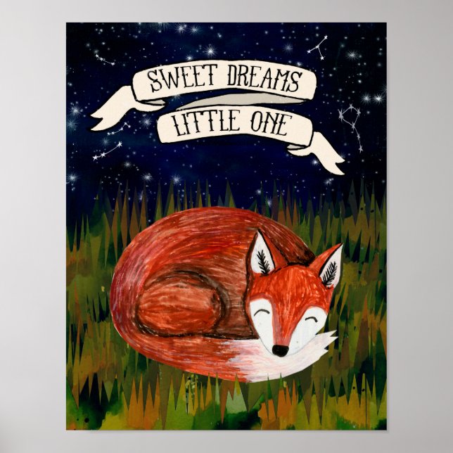Affiches Doux Rêves Petit - Renard Endormi Art de Nursery (Devant)