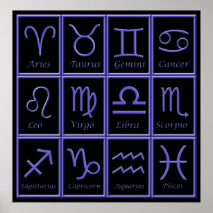 Affiches Douze Signes Zodiac Violet Imprimer