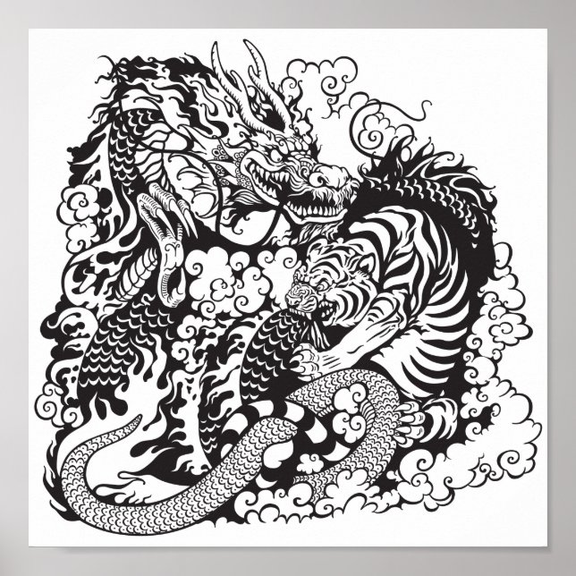 Affiches dragon and tiger figfigting (Devant)