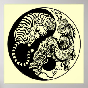 Affiches dragon and tiger yin yang