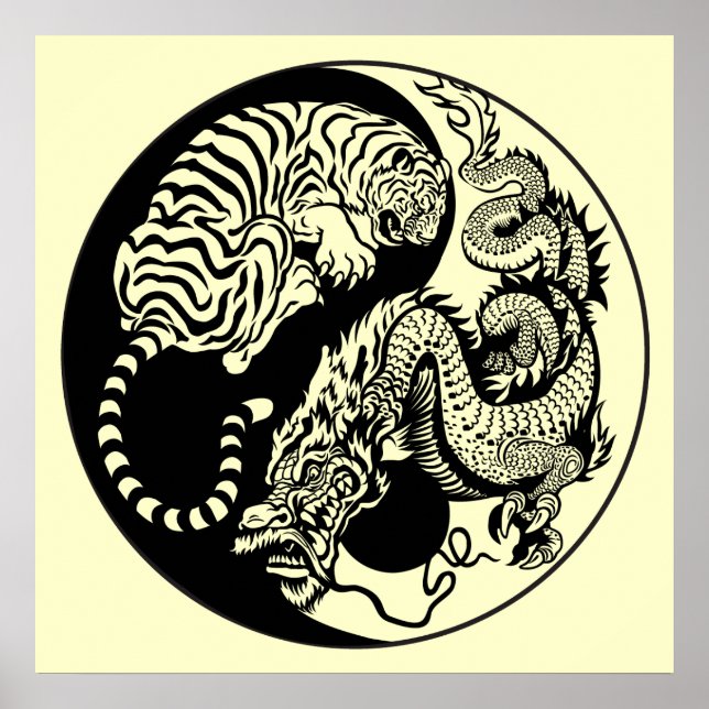 Affiches dragon and tiger yin yang (Devant)