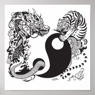 Affiches dragon and tiger yin yang