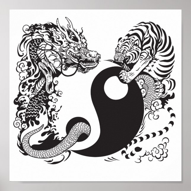 Affiches dragon and tiger yin yang (Devant)