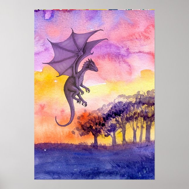 Affiches Dragon aquarelle (Devant)