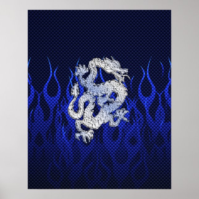 Affiches Dragon Bleu dans Chrome Styles de fibre de carbone (Devant)