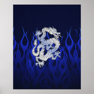 Affiches Dragon bleu dans des styles de fibre de carbone de