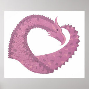 Affiches Dragon cardiaque mauve sur blanc