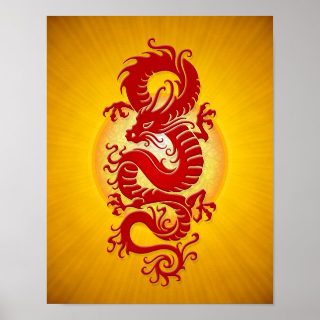 Affiches Dragon chinois rouge et jaune (Devant)