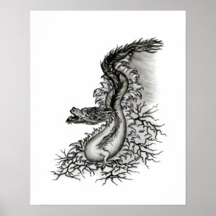 Affiches Dragon de Chine, dessin noir et blanc dans le styl