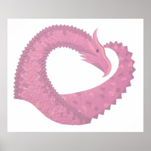 Affiches Dragon de coeur rose sur blanc