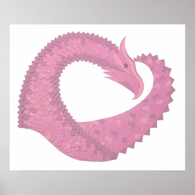 Affiches Dragon de coeur rose sur blanc (Devant)