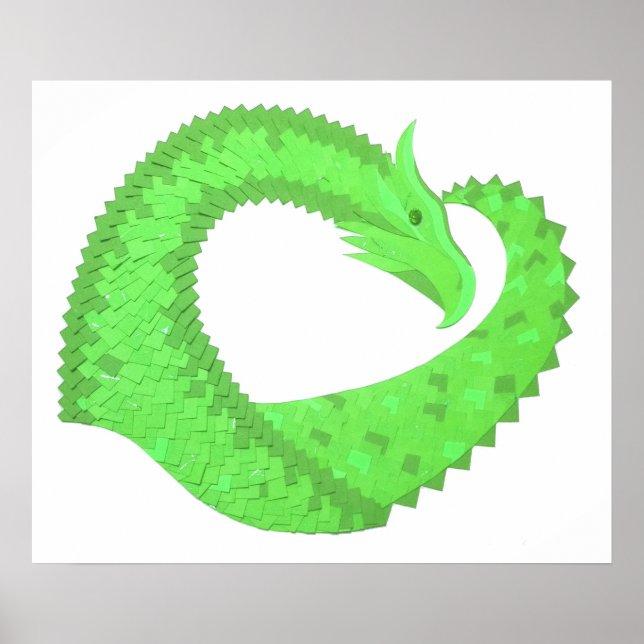 Affiches Dragon de coeur vert citron blanc (Devant)