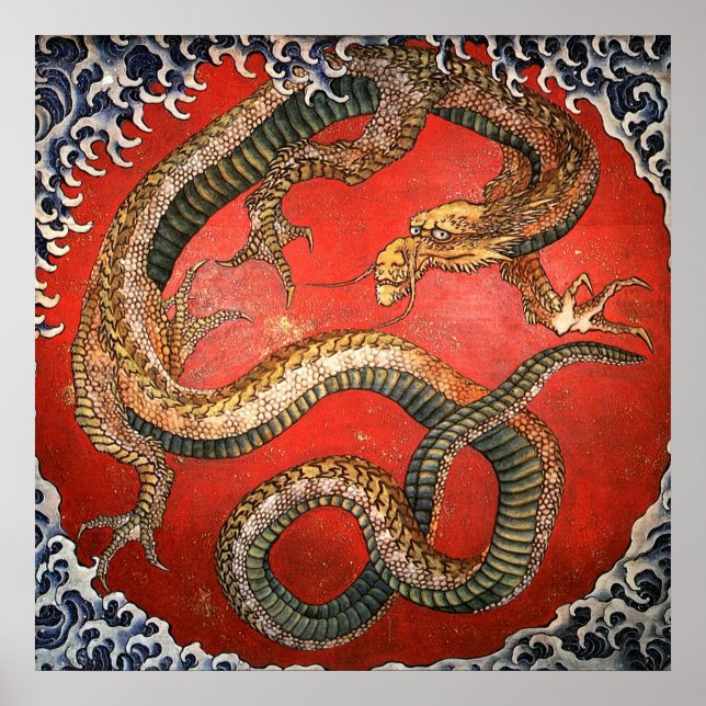 Affiches Dragon, Hokusai Art japonais (Devant)