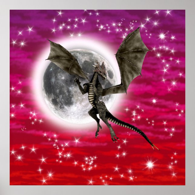 Affiches Dragon Noir - Créature Fantastique Mythique Ciel R (Devant)