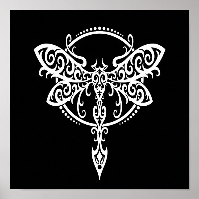 Affiches Dragonfly blanche en rotation sur le noir (Devant)