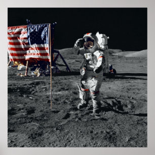 Affiches Drapeau américain de saluts d'astronaute d'Apollo