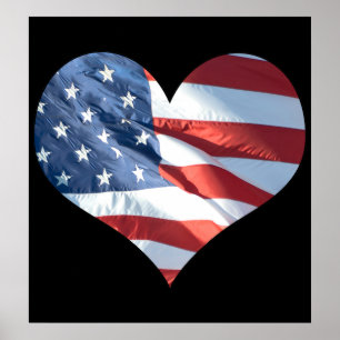 Affiches Drapeau américain en forme de coeur patriotique