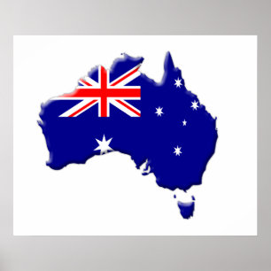 Affiches Drapeau australien et forme du pays