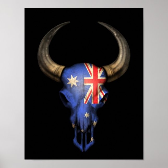 Affiches Drapeau australien Taureau sur noir (Devant)