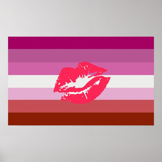 Affiches Drapeau de fierté lesbienne au rouge à lèvres (Devant)