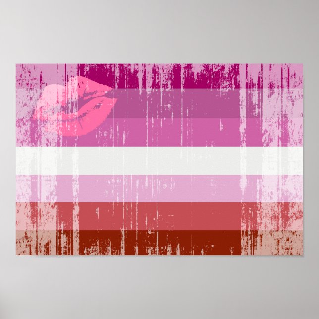 Affiches Drapeau de fierté lesbienne au rouge à lèvres (Devant)