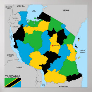 Affiches Drapeau de la carte politique du pays de Tanzanie