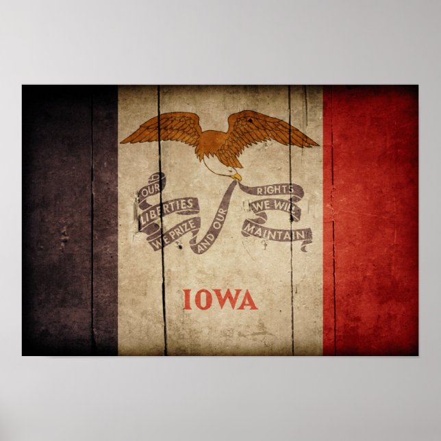Affiches Drapeau de l'Iowa en bois robuste (Devant)