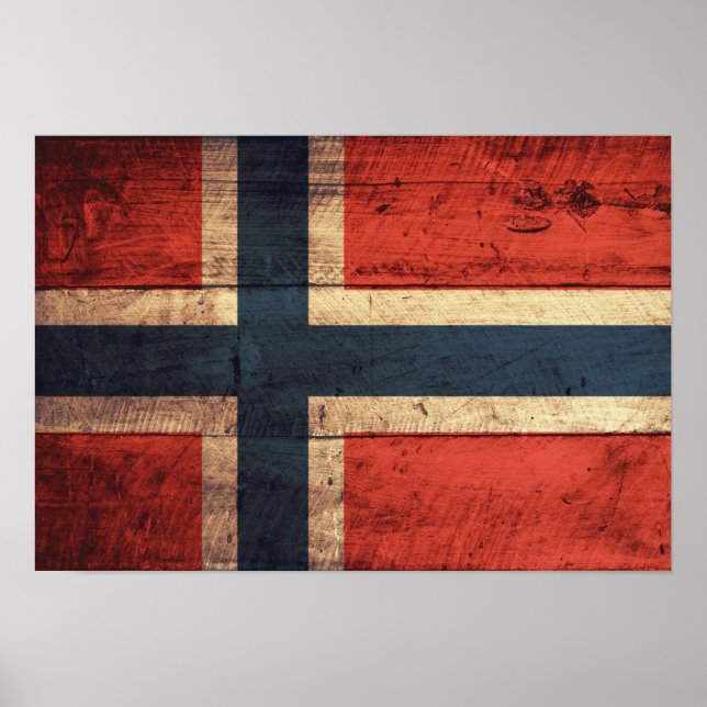 Affiches Drapeau de Norvège en bois (Devant)