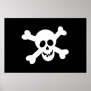 Affiches Drapeau de pirate noir et blanc mignon