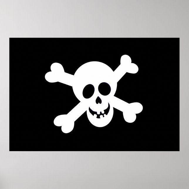 Affiches Drapeau de pirate noir et blanc mignon (Devant)