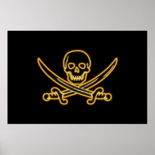 Affiches Drapeau de pirate rougeoyant de jolly roger