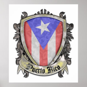 Affiches Drapeau de Porto Rico - crête de bouclier