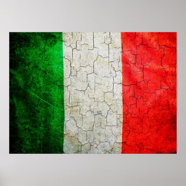 Affiches Drapeau italien fissuré (Devant)