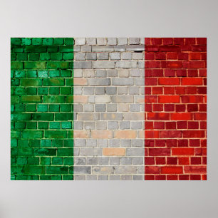 Affiches Drapeau italien sur un mur de briques